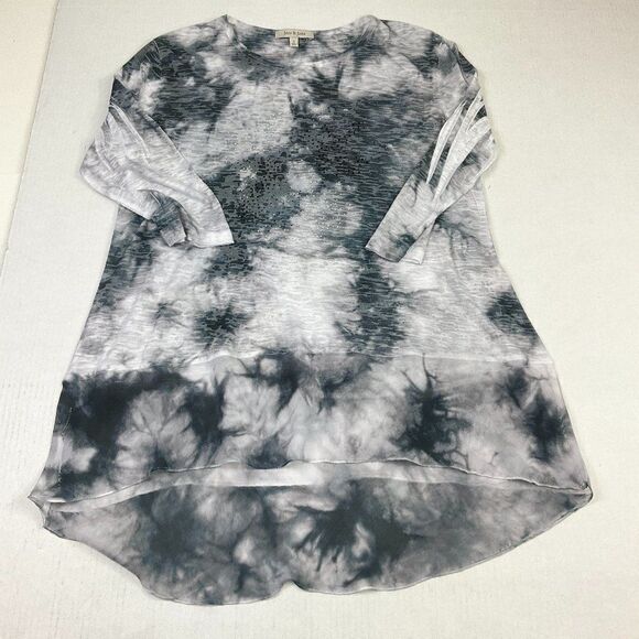 Jess & Jane Tunic Knit Top Abstract Print Beaded 3/4 Sleeve Stretch Shirt Small - Picture 1 of 12